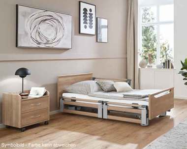 Pflegebett Regia, geteilte Seitengitter, Dekor Buche