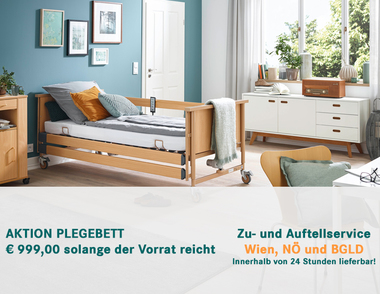 Pflegebett Standard mit Holzseitengitter und Aufrichter